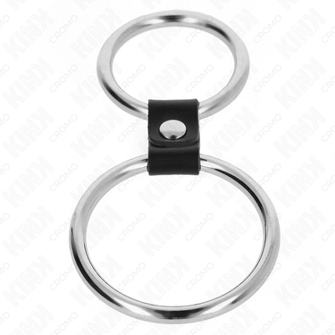 Anello doppio in metallo con cinturino in pelle da 3,7 a 5 cm per controllo e stimolazione